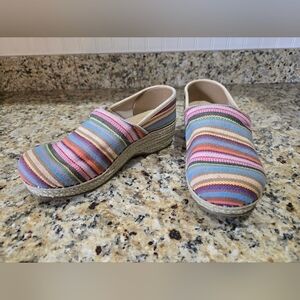 DANSKO Women's US 6 EUR 37 Rainbow Striped Canvas Vegan Clogs Platform Wicker